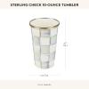 MACKENZIE-CHILDS Enamel Tumbler, Open Tumbler Cup, Cute Enamel Cup, 10 Ounces, Purple-and-White Violet Check(Sterling Check)