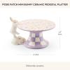 MACKENZIE-CHILDS Posie Patch Mini Bunny Ceramic Pedestal Platter