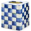 MACKENZIE-CHILDS Boutique Tissue-Box Cover, Square Tissue Holder for Home Decor, Purple-and-White Violet Check(Royal Check)