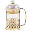 MACKENZIE-CHILDS Coffee French Press, Glass French-Press Coffee Maker, 32-Ounce Capacity, Purple-and-White Violet Check(Violet Check)
