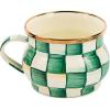 MACKENZIE-CHILDS Enamel Teacup, Unique Coffee and Tea Mug, Enamel Cup for Hot Tea, Purple-and-White Violet Check(Emerald Check)