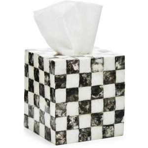 MACKENZIE-CHILDS Boutique Square Capiz Tissue-Box Cover, Decorative Tissue Holder, Purple-and-White Violet Check(Courtly Check)