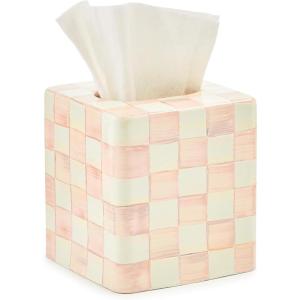 MACKENZIE-CHILDS Boutique Tissue-Box Cover, Square Tissue Holder for Home Decor, Purple-and-White Violet Check(Rosy Check)