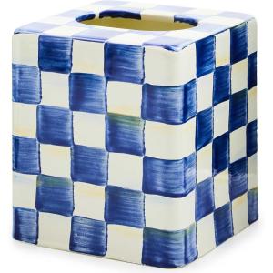 MACKENZIE-CHILDS Boutique Tissue-Box Cover, Square Tissue Holder for Home Decor, Purple-and-White Violet Check(Royal Check)