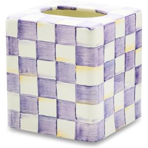 MACKENZIE-CHILDS Boutique Tissue-Box Cover, Square Tissue Holder for Home Decor, Purple-and-White Violet Check(Violet Check)