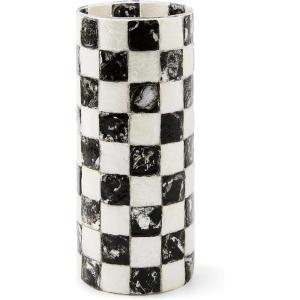 MACKENZIE-CHILDS Capiz Vase, Unique Flower-Vase Decor, Small, Purple-and-White Violet Check(Courtly Check)