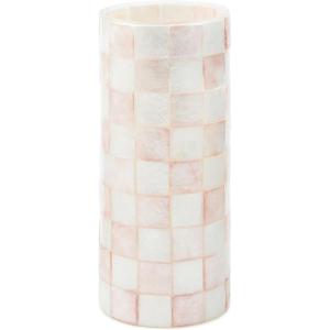 MACKENZIE-CHILDS Capiz Vase, Unique Flower-Vase Decor, Small, Purple-and-White Violet Check(Rosy Check)