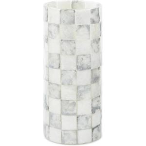 MACKENZIE-CHILDS Capiz Vase, Unique Flower-Vase Decor, Small, Purple-and-White Violet Check(Sterling Check)