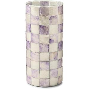 MACKENZIE-CHILDS Capiz Vase, Unique Flower-Vase Decor, Small, Purple-and-White Violet Check(Violet Check)