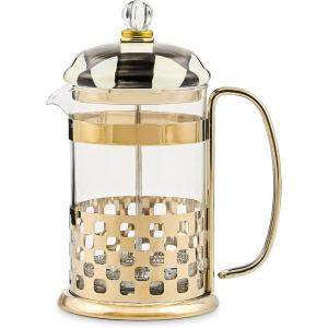MACKENZIE-CHILDS Coffee French Press, Glass French-Press Coffee Maker, 32-Ounce Capacity, Purple-and-White Violet Check(Courtly Check)