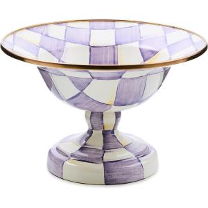 MACKENZIE-CHILDS Enamel Compote, Pedestal Serving Dish or Decorative Bowl, Small, Purple-and-White Violet Check(Violet Check)