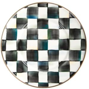 MACKENZIE-CHILDS Enamel Salad and Dessert Plate, Small Plate for a Dessert or Appetizer Dish, 8 Inches, Purple-and-White Violet Check(Courtly Check)