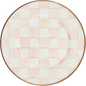 MACKENZIE-CHILDS Enamel Salad and Dessert Plate, Small Plate for a Dessert or Appetizer Dish, 8 Inches, Purple-and-White Violet Check(Rosy Check)