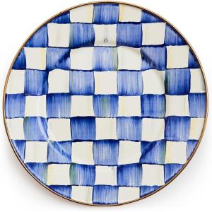 MACKENZIE-CHILDS Enamel Salad and Dessert Plate, Small Plate for a Dessert or Appetizer Dish, 8 Inches, Purple-and-White Violet Check(Royal Check)