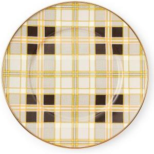 MACKENZIE-CHILDS Enamel Salad and Dessert Plate, Small Plate for a Dessert or Appetizer Dish, 8 Inches, Purple-and-White Violet Check(Tartan Mocha)