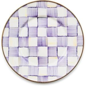 MACKENZIE-CHILDS Enamel Salad and Dessert Plate, Small Plate for a Dessert or Appetizer Dish, 8 Inches, Purple-and-White Violet Check(Violet Check)
