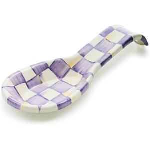 MACKENZIE-CHILDS Enamel Spoon Rest, Kitchen Utensil Rest and Spoon Holder, Kitchen Decor, Purple-and-White Violet Check(Violet Check)