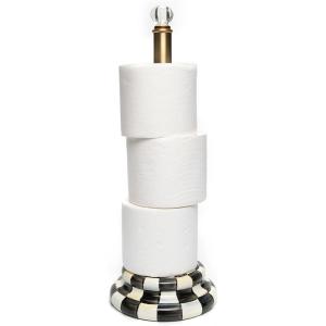 MACKENZIE-CHILDS Enamel Toilet-Tissue Storage, Decorative Toilet-Paper-Holder Stand for Bathroom, Purple-and-White Violet Check(Courtly Check)