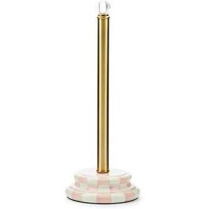 MACKENZIE-CHILDS Enamel Toilet-Tissue Storage, Decorative Toilet-Paper-Holder Stand for Bathroom, Purple-and-White Violet Check(Rosy Check)