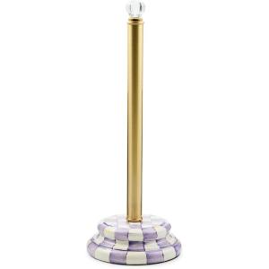 MACKENZIE-CHILDS Enamel Toilet-Tissue Storage, Decorative Toilet-Paper-Holder Stand for Bathroom, Purple-and-White Violet Check(Violet Check)
