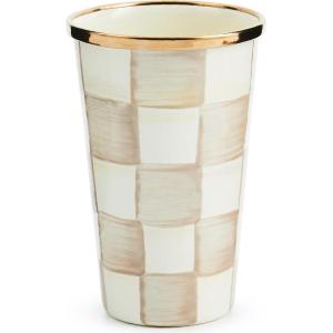 MACKENZIE-CHILDS Enamel Tumbler, Open Tumbler Cup, Cute Enamel Cup, 10 Ounces, Purple-and-White Violet Check(Mocha Check)