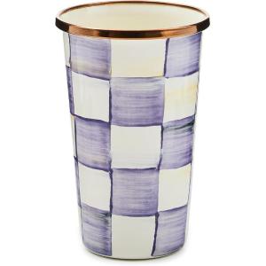 MACKENZIE-CHILDS Enamel Tumbler, Open Tumbler Cup, Cute Enamel Cup, 10 Ounces, Purple-and-White Violet Check(Violet Check)
