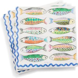 MACKENZIE-CHILDS Pack of 20 Dinner Paper Napkins, Decorative Napkins for Parties, Purple-and-White Violet Check(Go Fish)