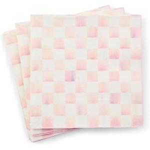 MACKENZIE-CHILDS Pack of 20 Dinner Paper Napkins, Decorative Napkins for Parties, Purple-and-White Violet Check(Rosy Check)