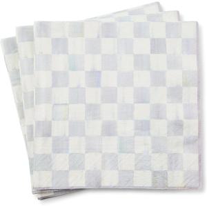 MACKENZIE-CHILDS Pack of 20 Dinner Paper Napkins, Decorative Napkins for Parties, Purple-and-White Violet Check(Sterling Check)