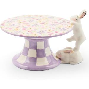 MACKENZIE-CHILDS Posie Patch Mini Bunny Ceramic Pedestal Platter
