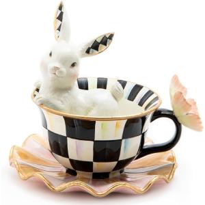MACKENZIE-CHILDS Teacup Bunny, Cute Bunny Cup Figurine, Decorative Easter Rabbit Figurine