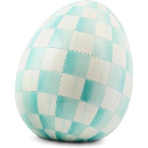 MACKENZIE-CHILDS Violet Check Small Egg Figurine(Aqua Check)