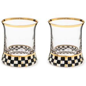 MACKENZIE-CHILDS Violet Check Tumbler Glass, Set of 2(Courtly Check)