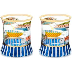 MACKENZIE-CHILDS Violet Check Tumbler Glass, Set of 2(Go Fish)