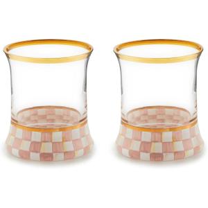 MACKENZIE-CHILDS Violet Check Tumbler Glass, Set of 2(Rosy Check)