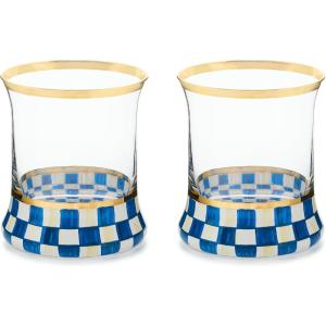 MACKENZIE-CHILDS Violet Check Tumbler Glass, Set of 2(Royal Check)