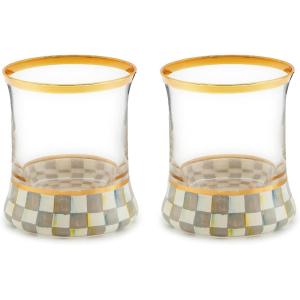 MACKENZIE-CHILDS Violet Check Tumbler Glass, Set of 2(Sterling Check)