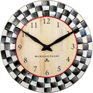 MACKENZIE-CHILDS Wall Clock, Decorative Clock for Kitchen and Living Room, Purple-and-White Violet Check(Courtly Check)