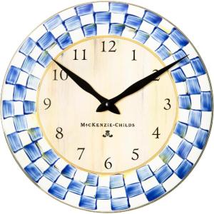 MACKENZIE-CHILDS Wall Clock, Decorative Clock for Kitchen and Living Room, Purple-and-White Violet Check(Royal Check)