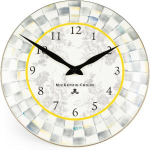 MACKENZIE-CHILDS Wall Clock, Decorative Clock for Kitchen and Living Room, Purple-and-White Violet Check(Sterling Check)