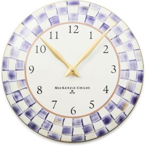 MACKENZIE-CHILDS Wall Clock, Decorative Clock for Kitchen and Living Room, Purple-and-White Violet Check(Violet Check)