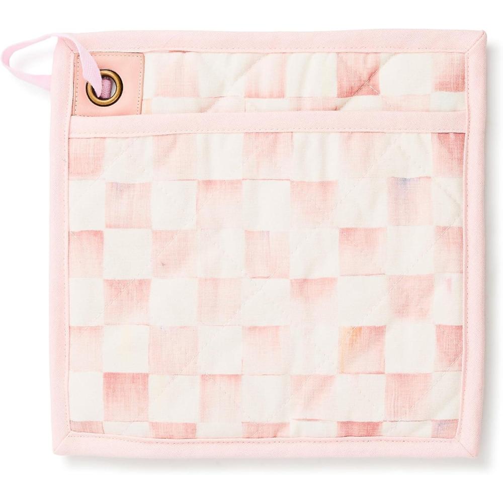 image:imageMACKENZIECHILDS Bistro Pot Holder Decorative Hot Pad for Kitchen Cute Kitchen Accessory PinkandWhite Rosy Check