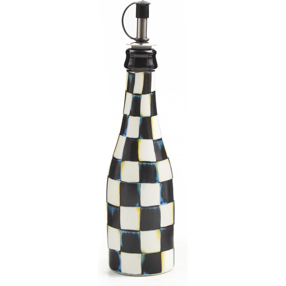 image:imageMACKENZIECHILDS Ceramic Farmhouse Oil Cruet Ceramic OilDispenser Bottle PinkandWhite Rosy CheckCourtly Check