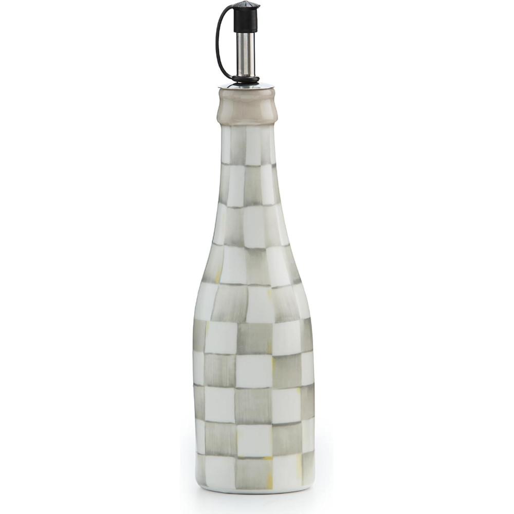 image:imageMACKENZIECHILDS Ceramic Farmhouse Oil Cruet Ceramic OilDispenser Bottle PinkandWhite Rosy CheckSterling Check