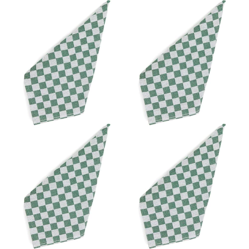 image:imageMACKENZIECHILDS Set of 4 Cotton Napkins Cloth Dinner Napkins Pink CheckDark Green Check