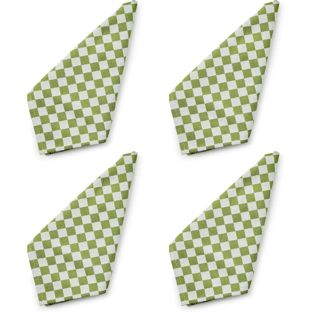 image:imageMACKENZIECHILDS Set of 4 Cotton Napkins Cloth Dinner Napkins Pink CheckGreen Check