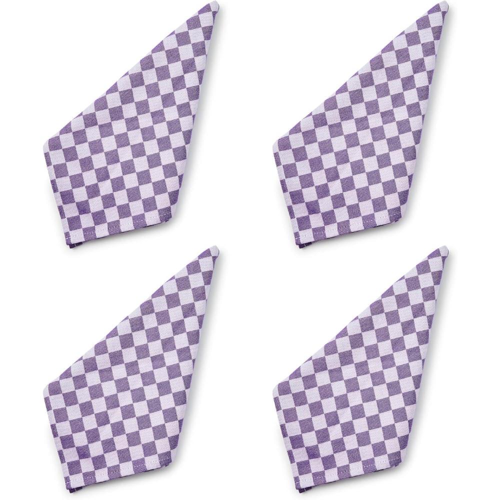 image:imageMACKENZIECHILDS Set of 4 Cotton Napkins Cloth Dinner Napkins Pink CheckPlum Check