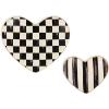 MACKENZIE-CHILDS Set of 2 Ceramic Trinket Dishes, Decorative Bowls and Jewelry Holders, Black-and-White Courtly Heart