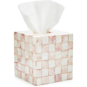 MACKENZIE-CHILDS Boutique Square Capiz Tissue-Box Cover, Decorative Tissue Holder, Pink-and-White Rosy Check(Rosy Check)