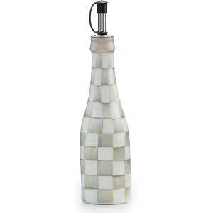 MACKENZIE-CHILDS Ceramic Farmhouse Oil Cruet, Ceramic Oil-Dispenser Bottle, Pink-and-White Rosy Check(Sterling Check)